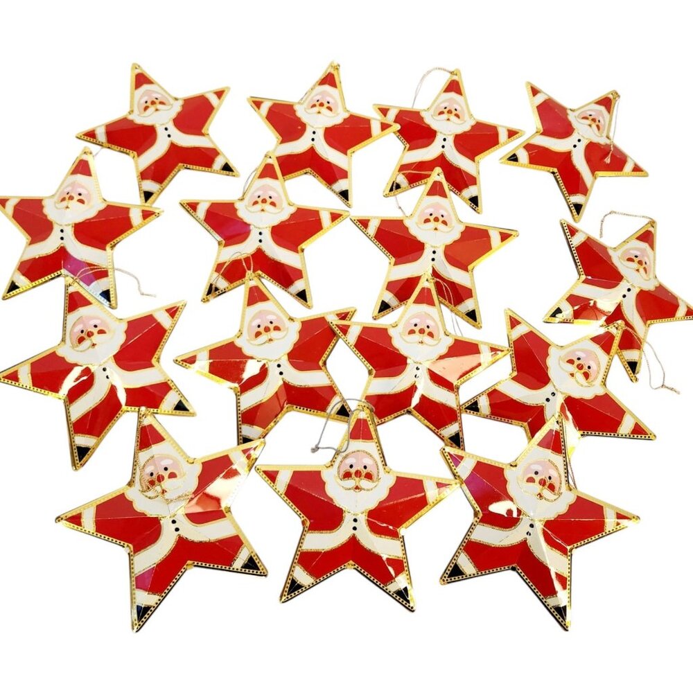 15 VTG Large Christmas Tree Ornament Red Gold Santa Metal Star Collectible 6"